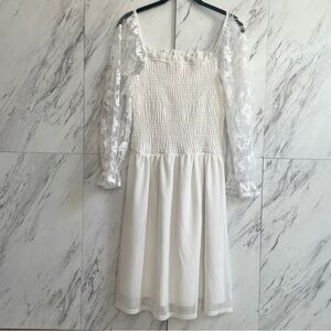 3/$60 Siren Lily White Baby Doll Floral Sheer Sleeve Mini Dress SZ M